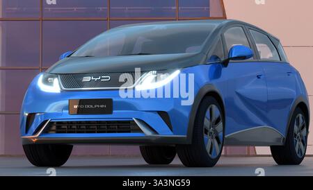 BYD Dolphin ist ein kleines, aber im Wesentlichen kompaktes Elektroauto aus China. Stockfoto