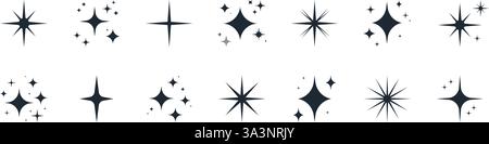 Abstrakte Starburst-Symbole Volumenkörpersatz. Silhouette Symbol-Kollektion Mit Glitzer- Und Glanzeffekt. Abbildung Des Isolierten Vektors Stock Vektor