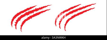 Vektorgrafik Kralle kratzen. Set von grausamen Tier Kratzer Horror und Grunge Konzept in Silhouette auf weißem Hintergrund isoliert. Stock Vektor