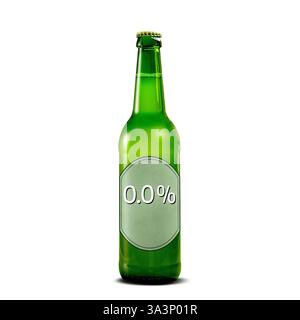 Alkoholfreie Bierflasche mit 0,0% Etikett isoliert auf weiß Stockfoto