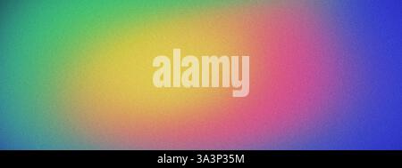Buntes abstraktes, körniges Farbverlauf horizontales Hintergrundbanner Vivid Rauscheffekt Textur Illustration leuchtende gelbe rote blaue grüne Farben Stockfoto