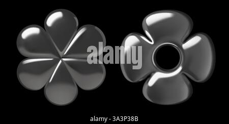 3D Chrom abstrakte geometrische Blumenaufkleber Stock Vektor