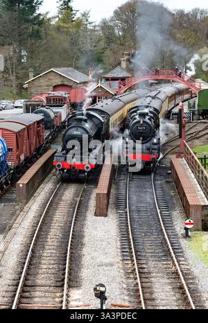 Dampflokomotiven am Bahnhof Goathland an der North Yorkshire Moors Railway. Stockfoto