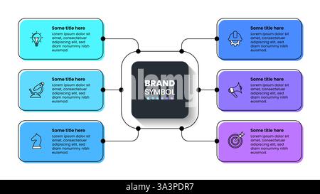 Infografik-Vorlage mit Symbolen und 6 Optionen oder Schritten. Chip. Kann für Workflow-Layout, Diagramm, Banner und Webdesign verwendet werden. Vektorabbildung Stock Vektor