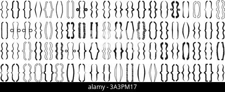 Handgezeichnete Textklammern. Kritzelnde geschweifte Klammern, Skizzenhalterpaare für Banner und Angebotsboxen. Dekorative Typographieelemente Stock Vektor