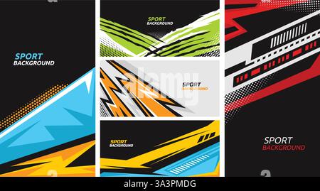 Sportbanner. Abstrakte Rennhintergründe mit freiem Textraum, dynamischen Formen, schnellen Linien, Beleuchtungen und Halbtonstrukturen. Extreme Poster oder Flyer Stock Vektor