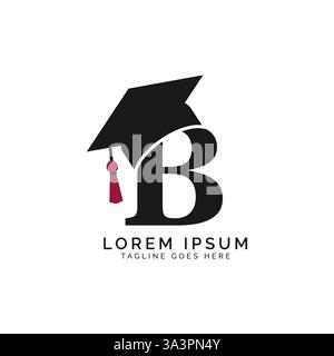 Buchstabe B mit Graduierung und Logo. Symbol für Bildungshut mit Buchstabe B Stock Vektor