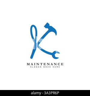 Buchstabe K House Maintenance Logo. Symbol für Gebäudekonstruktion mit Buchstabe K Stock Vektor