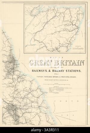 Großbritannien zeigt alle Eisenbahn… Yorkshire Northumbs Coast DOWER Karte von 1868 Stockfoto