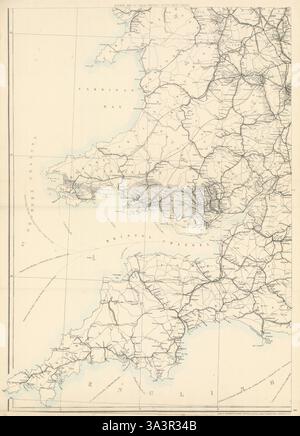 "Großbritannien zeigt alle Eisenbahn…" Wales und SW England. KARTE VON DOWER im Jahr 1868 Stockfoto