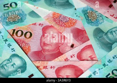 Chinesische Yuan-Banknoten. Das Konzept der Wirtschaft Chinas Stockfoto