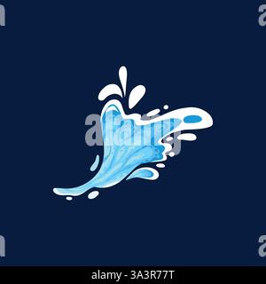 Wasserspritzer. Flüssiges Wasser Tropfen, blaue transparente Spritzer, Wasserströmungen und Wellen flache Vektor-Illustration Symbol. Auffangvorrichtung für sauberes Spritzwasser Stock Vektor