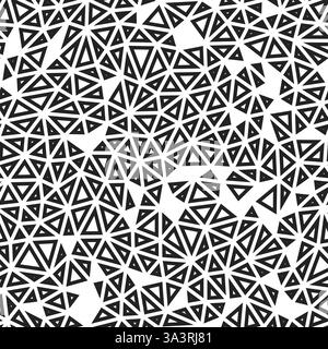 Dreiecke Hintergrund. Kleine Dreiecke. Schwarz-weiß-Stil. Geometrische Formen umrissen. Wiederholbares Muster. Schwarzweißkontrast. Stock Vektor