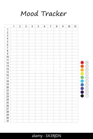 Stimmungs-Tracker in Pixel. Kalender monatlich, jährlich, wöchentlich, tagtäglich. Kalender für persönliche und geschäftliche Probleme. Gefühlsplaner, Gewohnheitstracker Stock Vektor