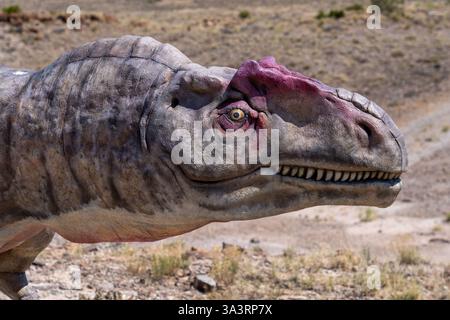 Ein allosaurus-Modell im Cleveland-Lloyd Dinosaur Quarry / Jurassic National Monument, Utah. Stockfoto
