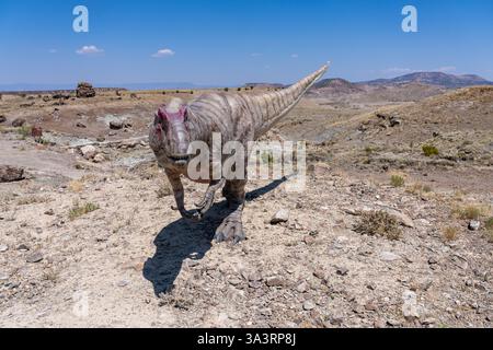 Ein allosaurus-Modell im Cleveland-Lloyd Dinosaur Quarry / Jurassic National Monument, Utah. Stockfoto