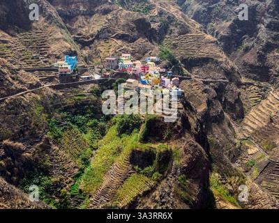 Blick auf Fontainhas, ein wunderschönes Dorf zwischen Cruzinha und Ponta do sol auf Santo Antao, Kap Verde Stockfoto