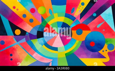 Heller mehrfarbiger psychedelischer Hintergrund, buntes abstraktes Aquarellmuster für Design Stockfoto