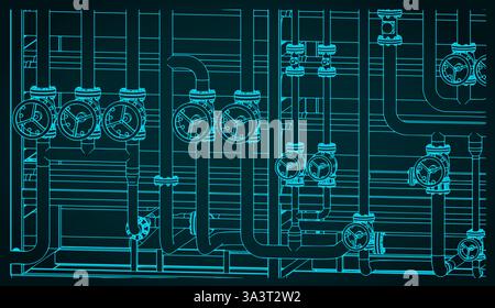 Stilisierte Vektordarstellung von Industrieventilen und -Rohren Stock Vektor