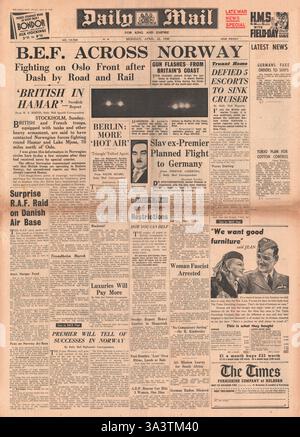1940-Titelseite täglichen Mail-Kampf um Norwegen Stockfoto