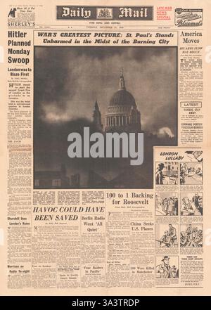 1940 Titelseite Daily Mail Blitz und Bombardierung von London Stockfoto