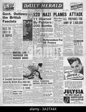 1940-Titelseite Daily Herald Schlacht von Großbritannien beginnt Stockfoto