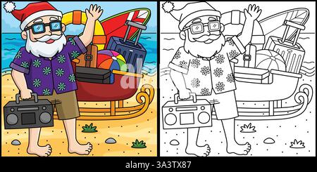 Weihnachten im Juli Weihnachtsmann mit einer Schlittenillustration Stock Vektor