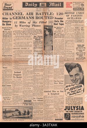 1940-Titelseite Daily Mail Schlacht von Großbritannien beginnt Stockfoto