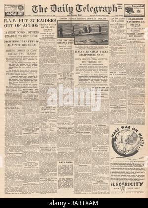 1940-Titelseite Daily Telegraph Schlacht von Großbritannien beginnt Stockfoto