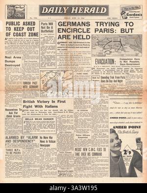 1940-Titelseite Daily Herald französische Armee verteidigen Paris Stockfoto