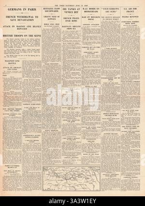 The Times 1940 Seite 6 Bundeswehr geben Sie Paris Stockfoto