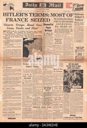 1940-Titelseite Daily Mail Französisch unterzeichnen Waffenstillstand Stockfoto