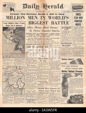 1940-Titelseite Daily Herald eine Million Truppen in der Schlacht an der Westfront Stockfoto