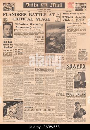 1940-Titelseite Daily Mail Schlacht von Flandern Stockfoto