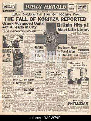 1940-Titelseite Daily Herald griechischen Armee eingeben Koritza Stockfoto