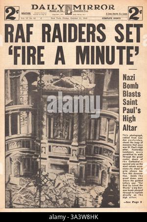 1940 Titelseite Daily Mirror (New York) RAF RAID Deutschland und Luftwaffe Schaden St. Pauls Stockfoto