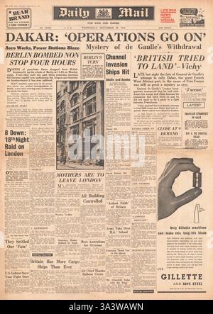 1940-Titelseite Daily Mail Kampf um Dakar Stockfoto