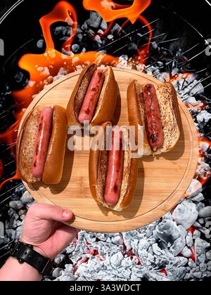 Traditional hot dog with sausage grilled on the barbecue Stockfoto