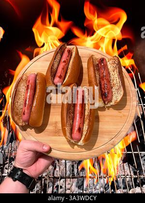Traditional hot dog with sausage grilled on the barbecue Stockfoto