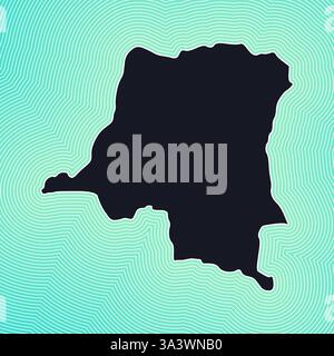 Symbol für die Karte von DR Congo. Ländliche Form auf leuchtend gestreiftem verlaufendem Hintergrund. DR. Congo lebendiges Poster. Attraktive Vektorillustration. Stock Vektor
