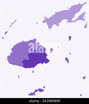 Karte von Fidschi mit Regionen. Nur eine einfache Ländergrenzkarte mit regionaler Aufteilung. Dunkelviolett. Stock Vektor