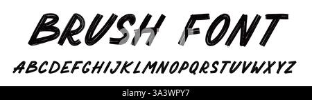 Pinsel Schriftart Buchstabe Buchstabe Alphabet. Handgezeichnete Typografie Kreide Pinsel Alphabet. Handgeschriebener Text mit Kreideschrift und Textur. Vektorabbildung. Stock Vektor