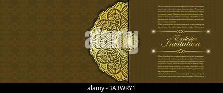 Luxuriöser ornamentaler Mandala-Hintergrund mit goldenen Arabesken-Mustern, Element für Einladung, Meditationsposter, Yoga, Hochzeit, Bucheinband, Deckblatt, Stock Vektor