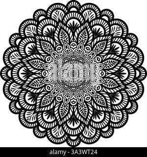 Schöne florale Muster Mandala Kunst isoliert auf einem weißen Hintergrund, Dekorationselement für Meditationsposter, Yoga, Banner, Henna, Einladung, Stock Vektor
