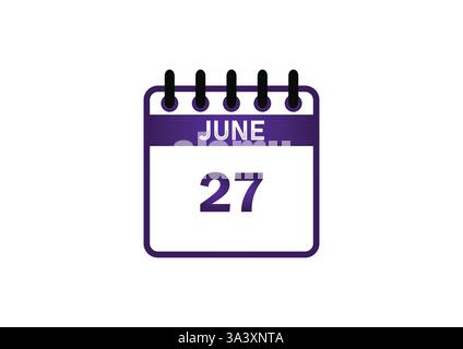 Kalendersymbol Für Juni 27 – Illustration Für Violettes Datum Stock Vektor
