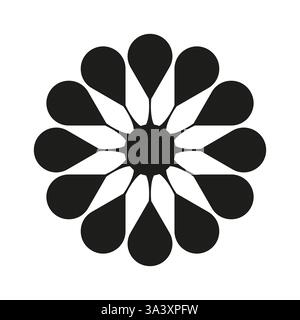 Blütenblatt-Tropfenblume. Abstrakte Blumenform. Geometrische schwarze Blütenblätter. Vektor-künstlerisches Design. Stock Vektor