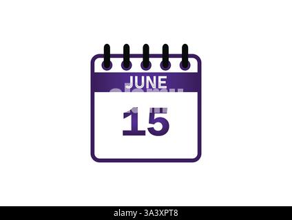 Kalendersymbol Für Juni 15 – Illustration Für Violettes Datum Stock Vektor