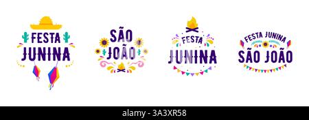 Festa Junina Party-Design-Set. Vektor-Hintergrund mit Feuerwerk und Girlande. Vektorabbildung. Für Poster, Karte, Web, Einladung. Stock Vektor