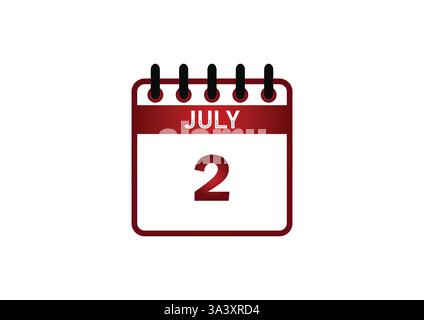 Kalendersymbol für den 2. Juli – Ereignisse, Feiertage und wichtige Termine Stock Vektor