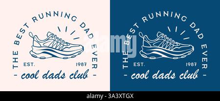 Vatertag Sport Laufen lustiger Lauf Active Fit Dad der beste Läufer aller Zeiten Marathoner Cool Vads Club bedruckbare Karte Retro Blau Design mit ästhetischem Hemd. Stock Vektor